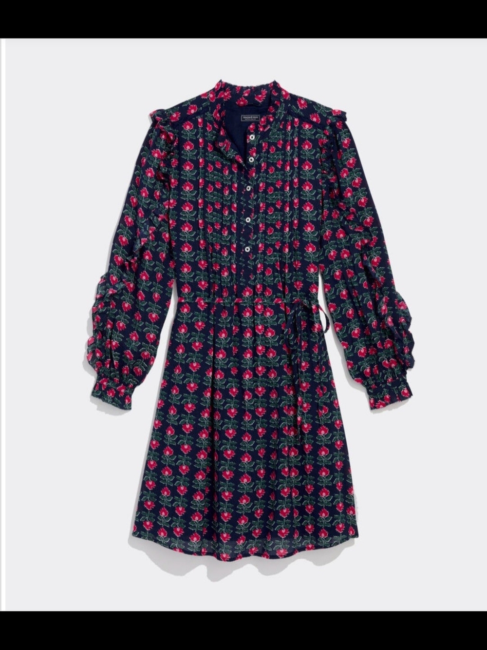 Vineyard Vines Margaret Pintuck Dress(Ruby Block Navy With Pink Floral)